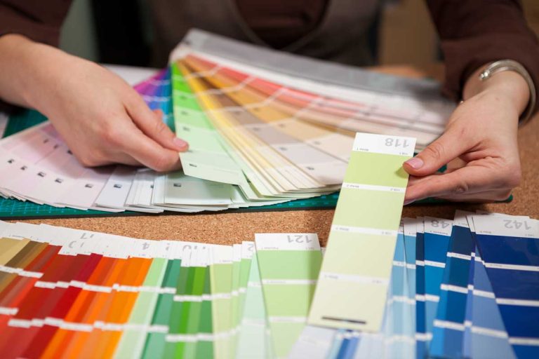 Close Up Image Of Color Cards On Architect Desk